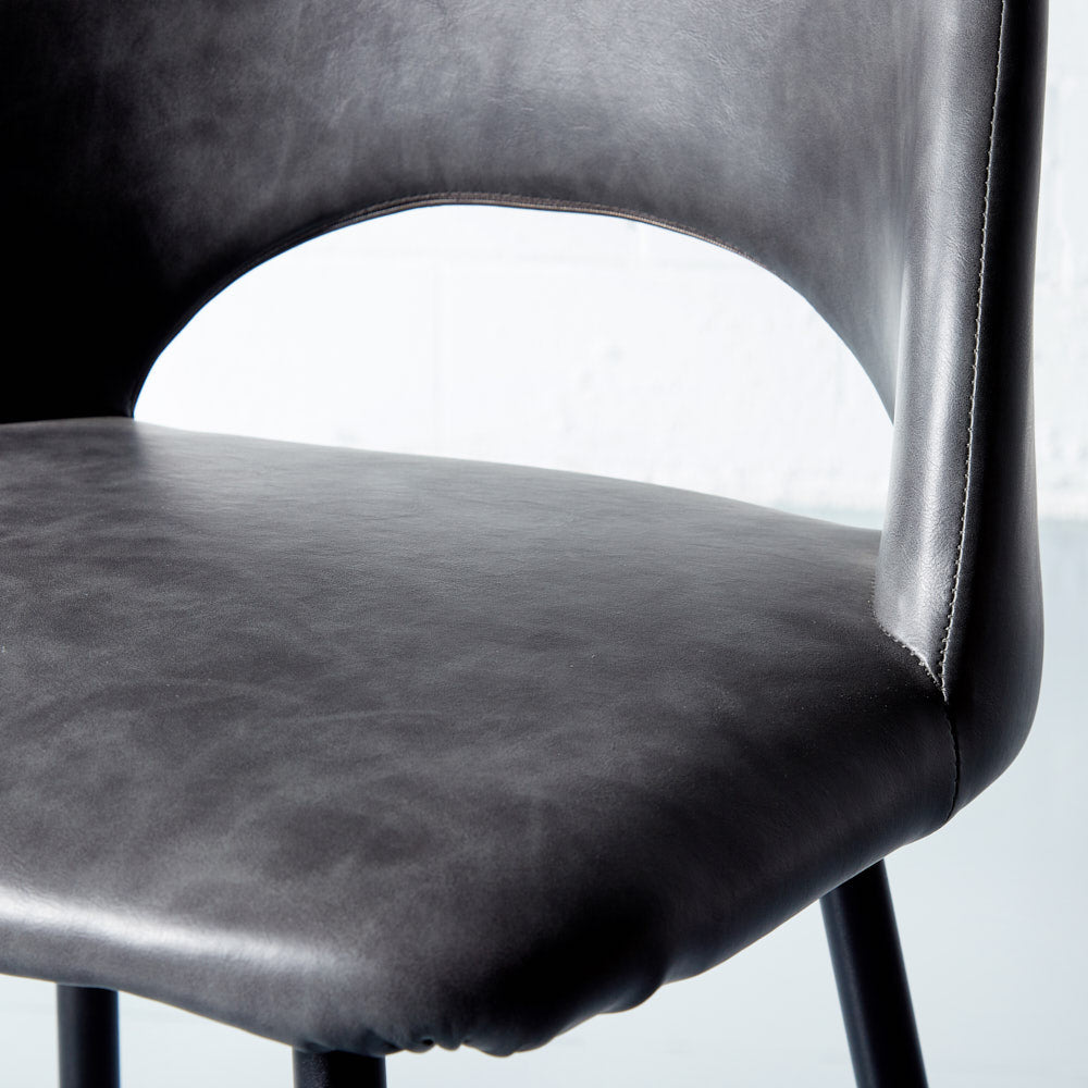 WALTER - Grey Leather Bar Stool (65 cm)