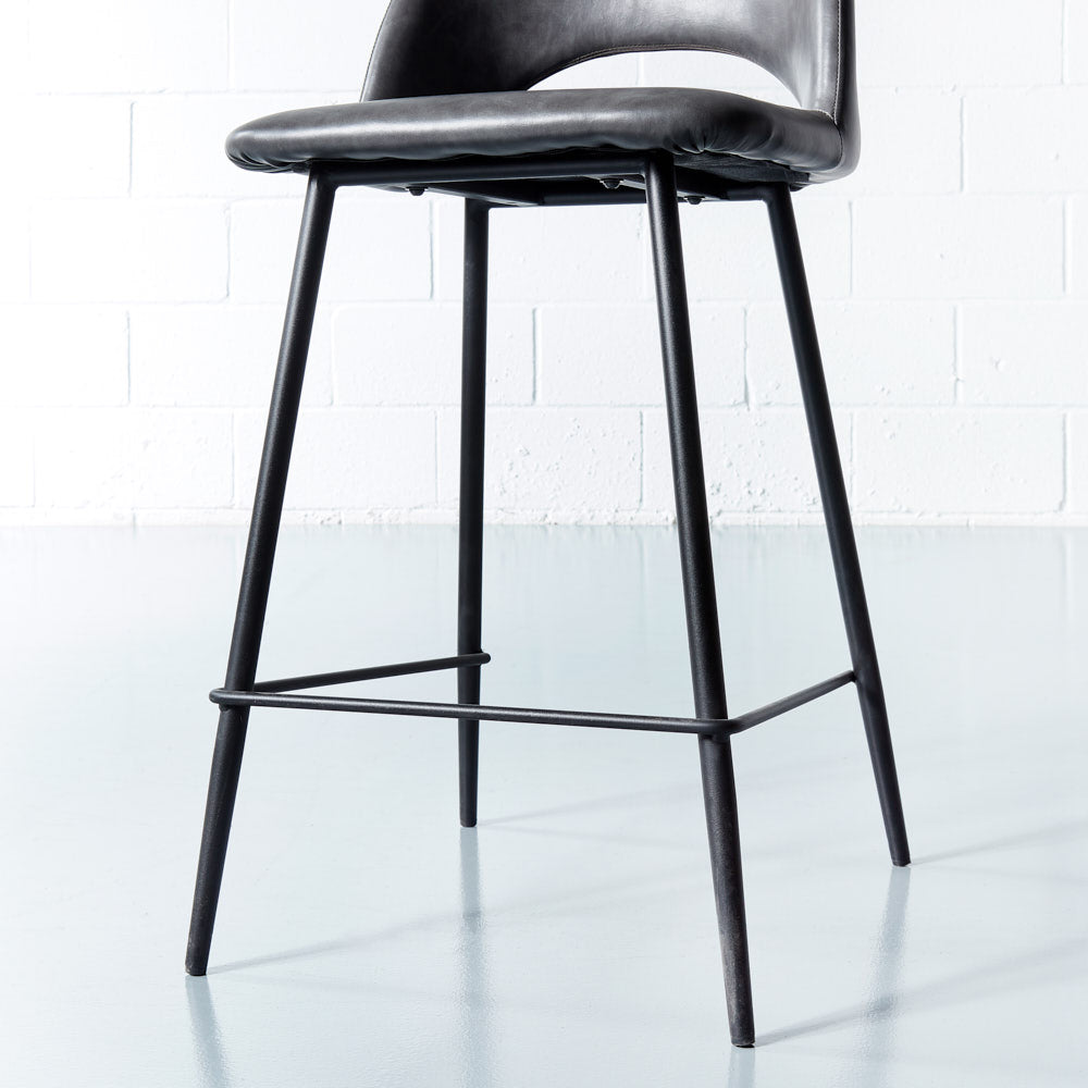 WALTER - Grey Leather Bar Stool (65 cm)