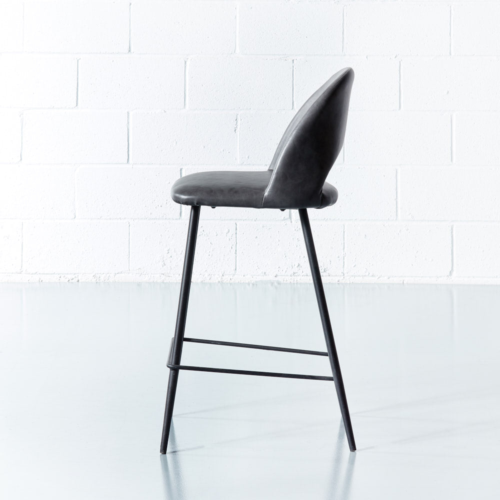 WALTER - Grey Leather Bar Stool (65 cm)