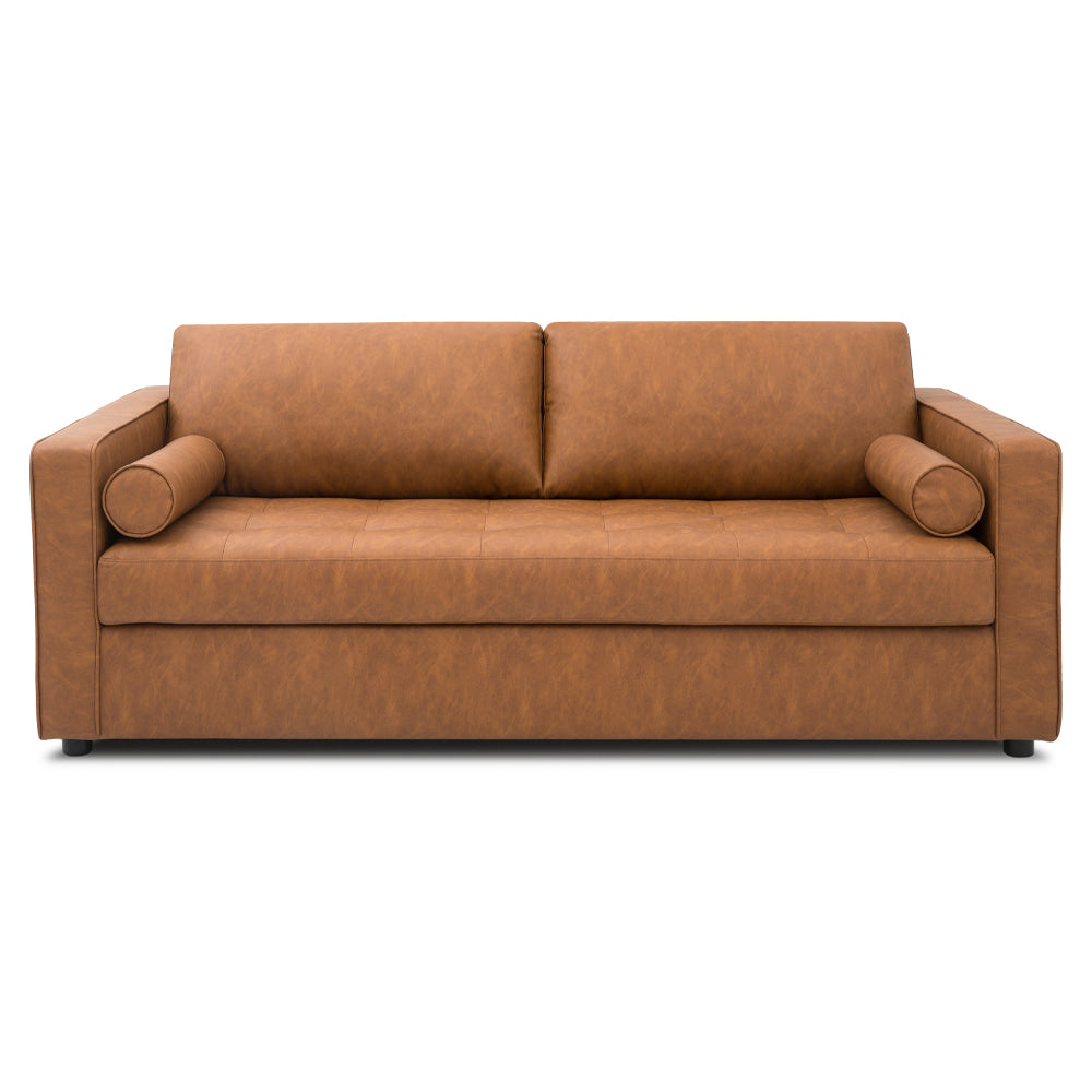 FONDA - Brown Vegan Leather Sofa Bed with Memory Foam Mattress