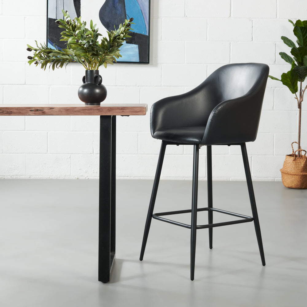 BROADWAY - Black Leather Counter Stool