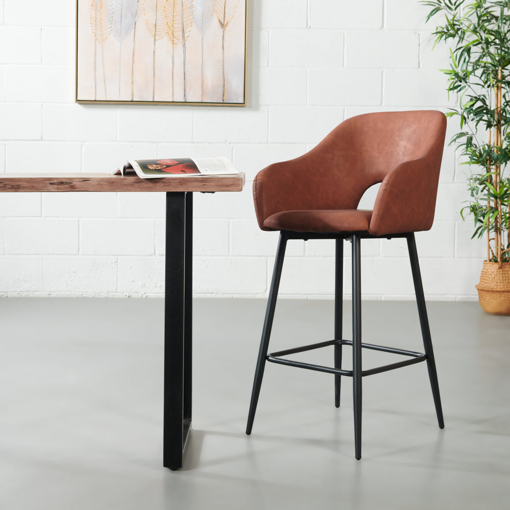 BROADWAY - Brown Leather Counter Stool