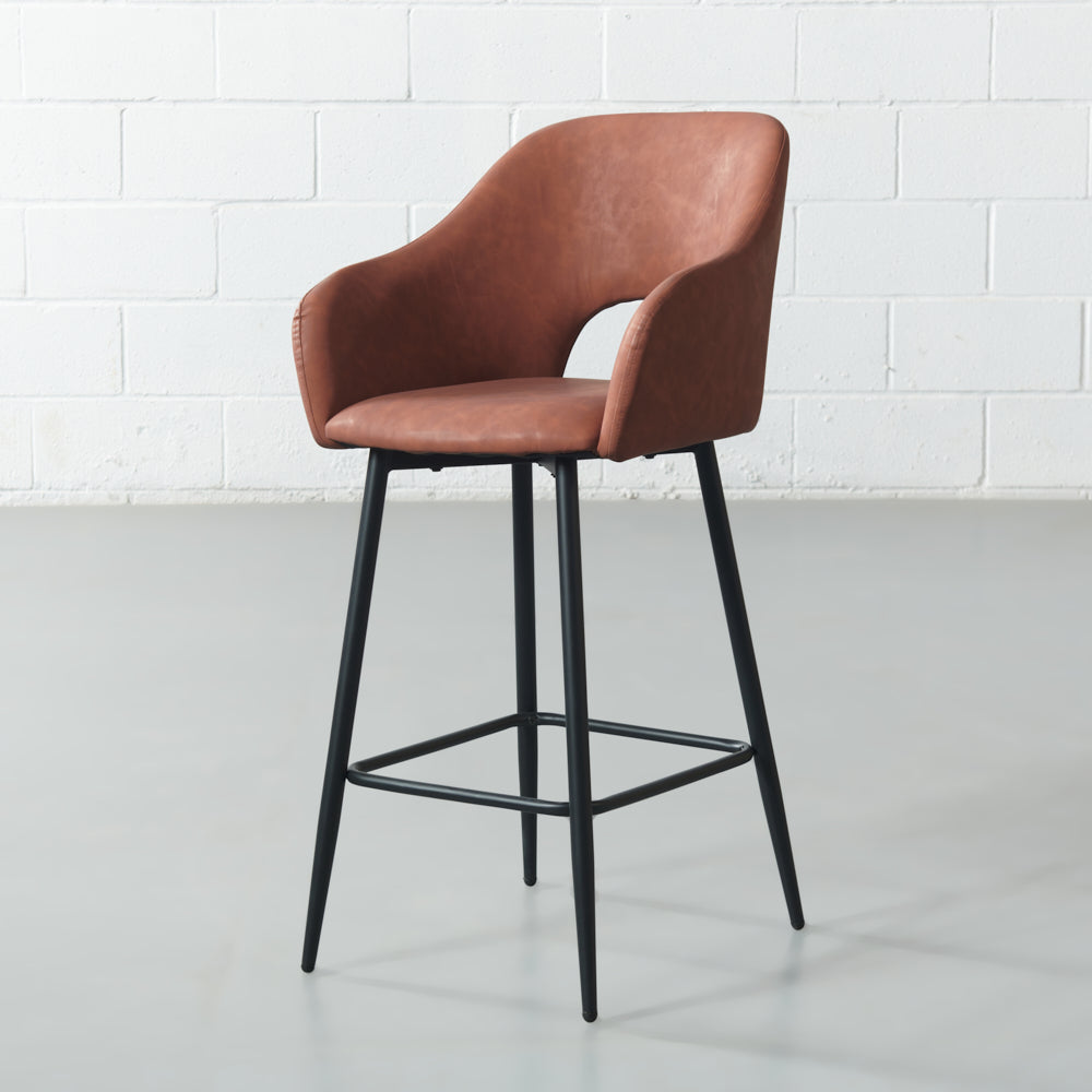 BROADWAY - Brown Leather Counter Stool