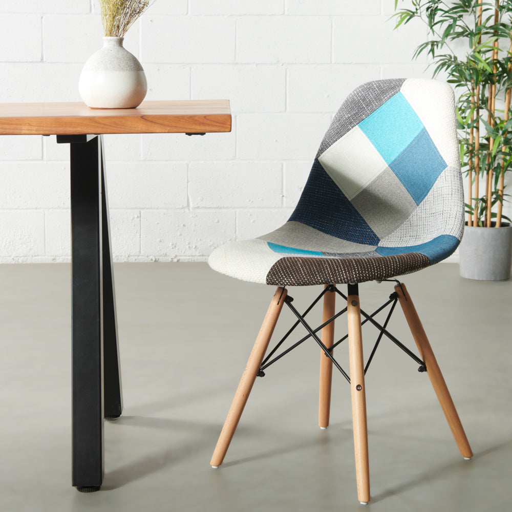 ESSEN - Blue Monochrome Fabric Patchwork Side Chair