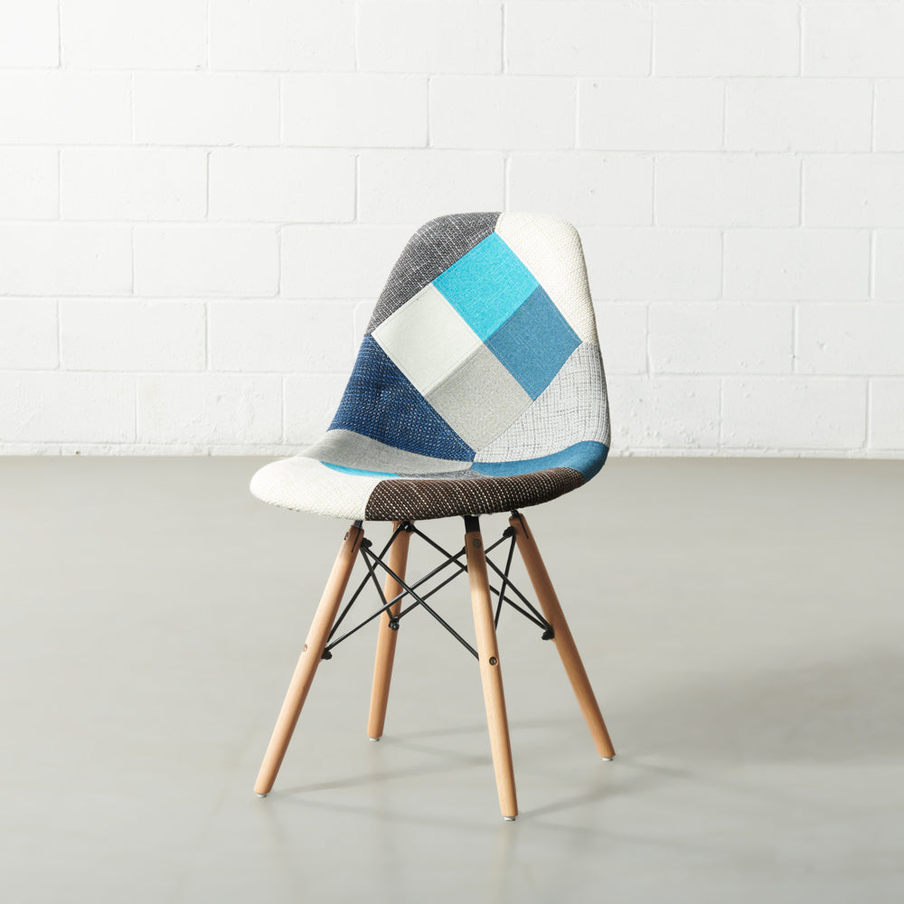 ESSEN - Blue Monochrome Fabric Patchwork Side Chair