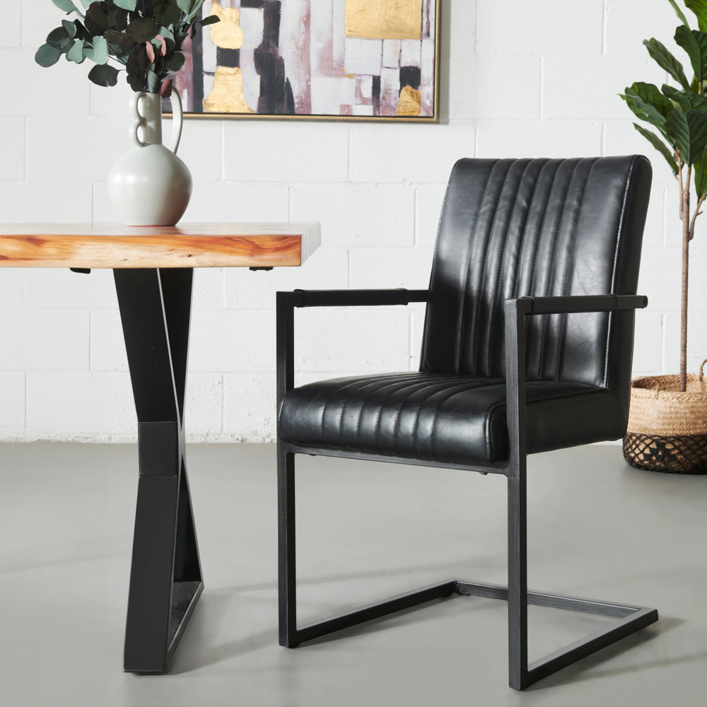 CALEB - Vintage Black Leather Arm Chair