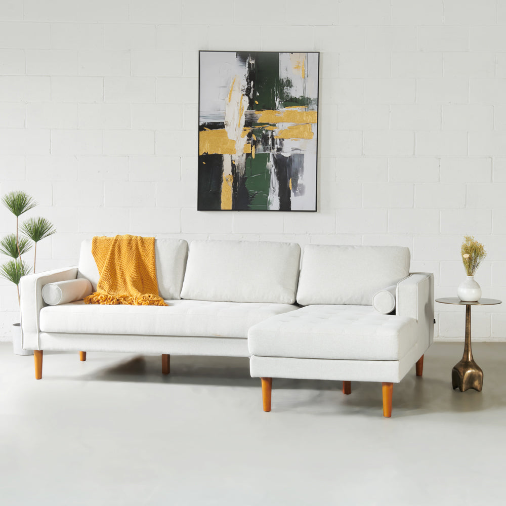 FONDA - Cream Fabric Sectional Sofa - Left