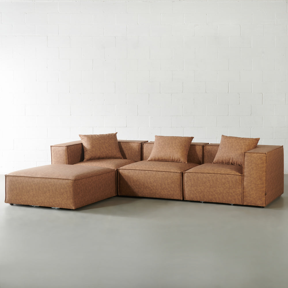 MASON - Brown Vegan Leather Modular Sectional (4 piece)