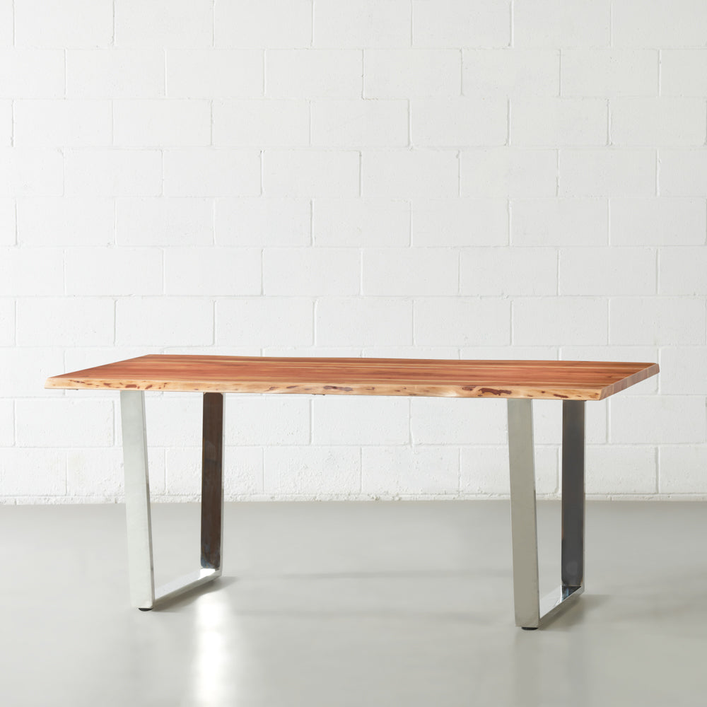 DANTON - Acacia Live Edge Table 3.5cm Thickness Top with U Chrome Legs