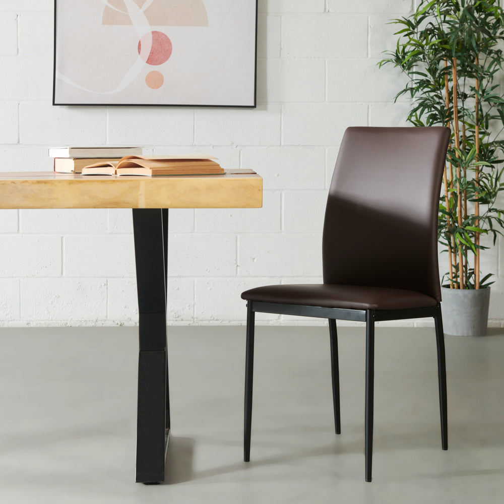 DEMINA - Brown Vegan Leather Dining Chair