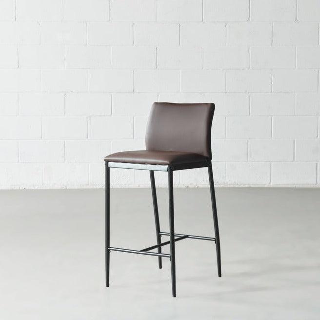 DEMINA - Brown Vegan Leather Counter Stool