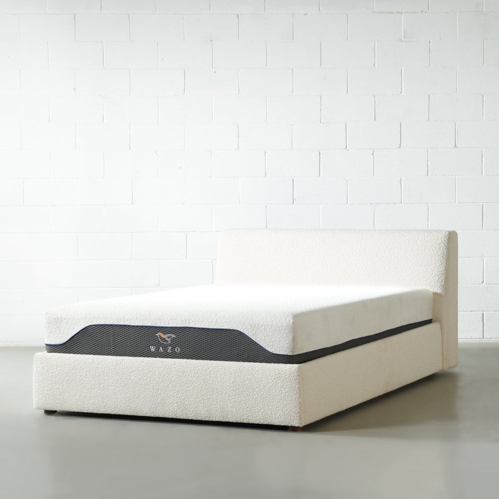 HARPER - Cream Boucle Fabric Lift Up Storage Platform Bed