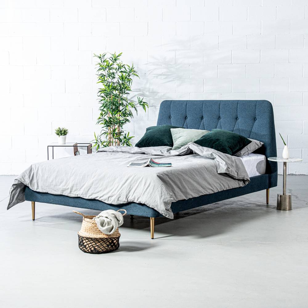 CLARA - Dark Blue Fabric Bed