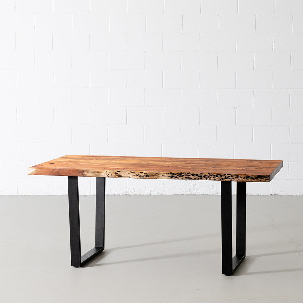 Acacia Natural Wood Live Edge Table with Black U-Shaped Legs/Natural Color