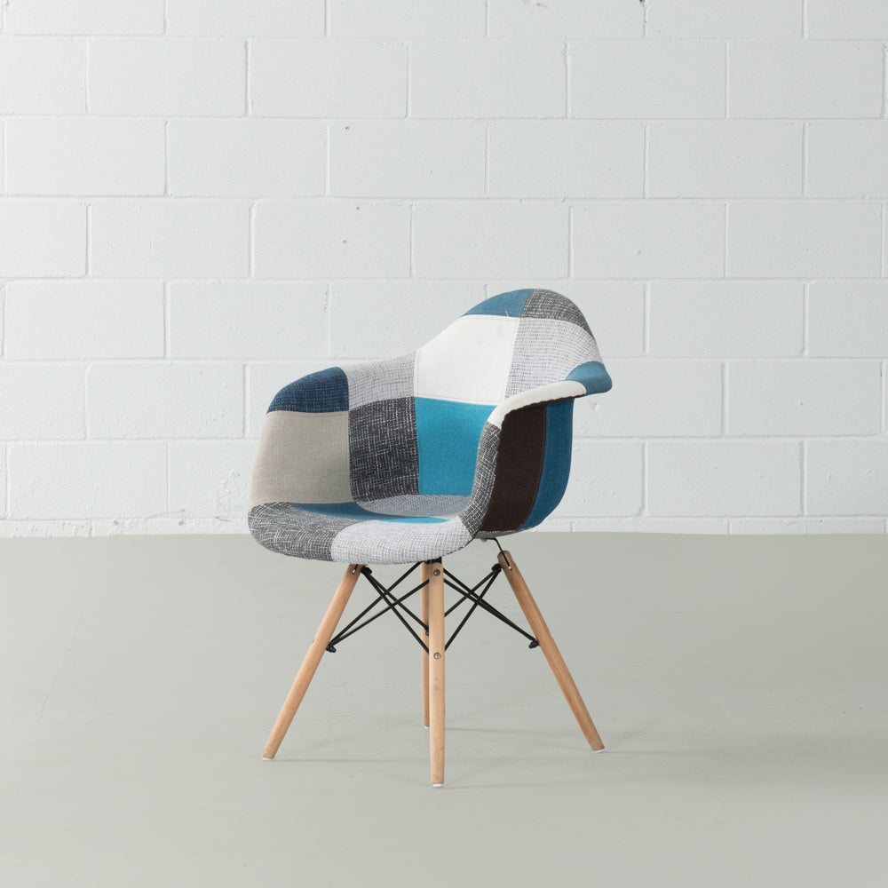 ESSEN - Blue Monochrome Fabric Patchwork Armchair