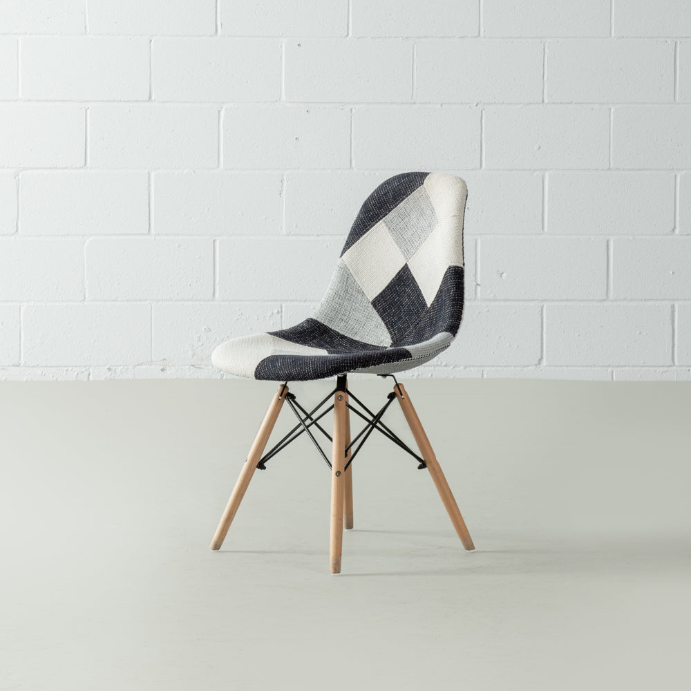 ESSEN - Grey Monochrome Fabric Patchwork Side Chair