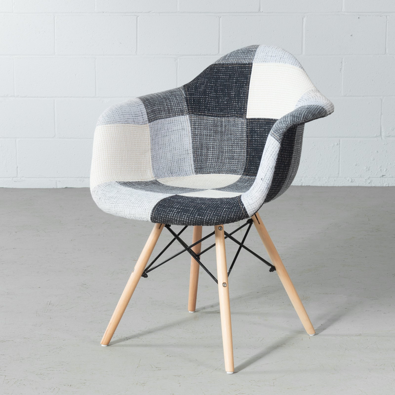 ESSEN - Grey Monochrome Fabric Patchwork Armchair