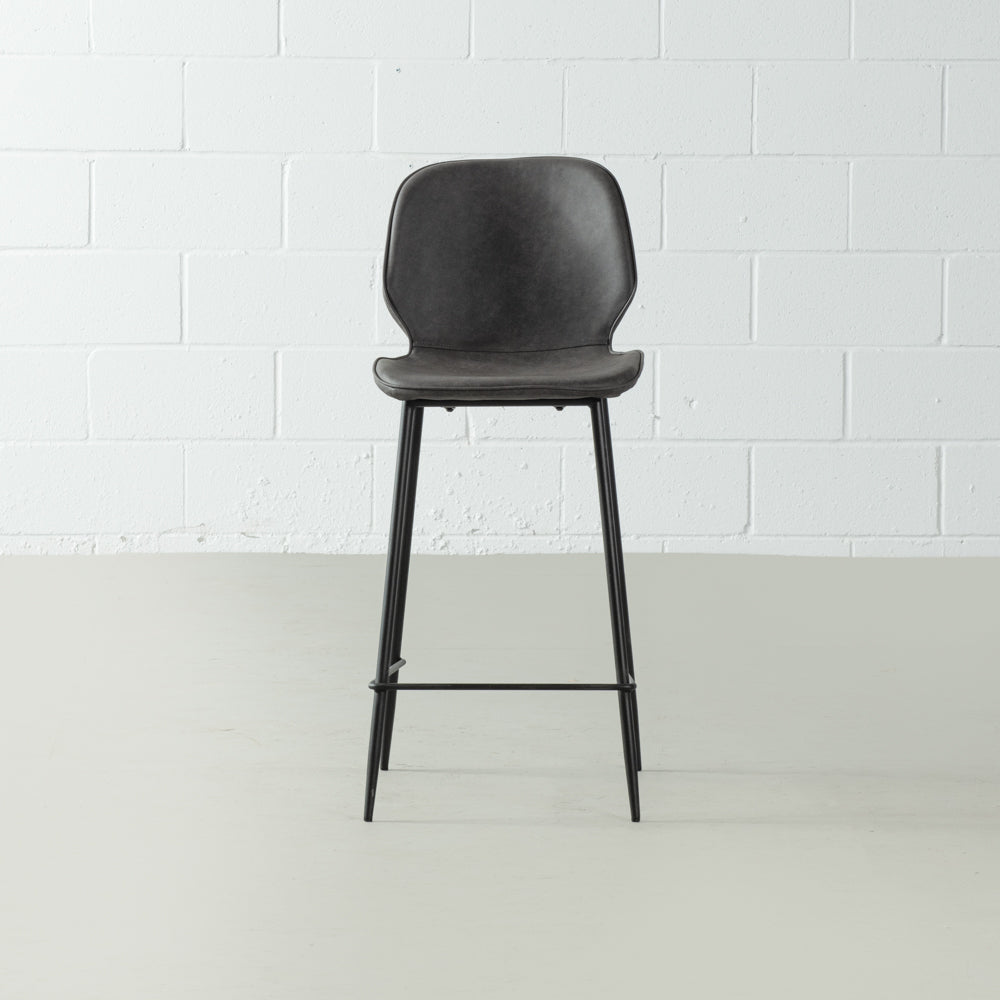 MONROE - Grey Leather Bar Stool (65 cm)