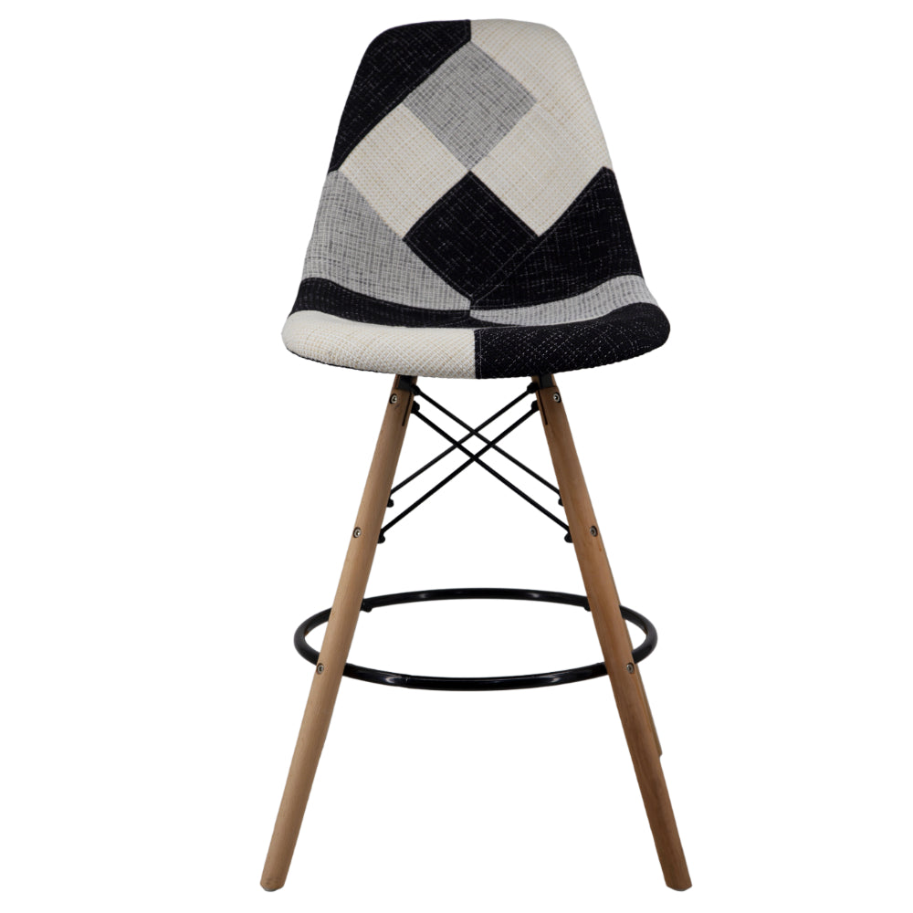 ESSEN - Grey Monochrome Fabric Patchwork Stool