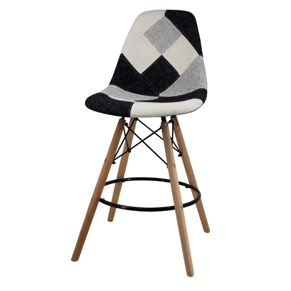 ESSEN - Grey Monochrome Fabric Patchwork Stool