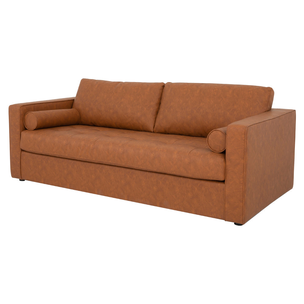 FONDA - Brown Vegan Leather Sofa Bed with Memory Foam Mattress