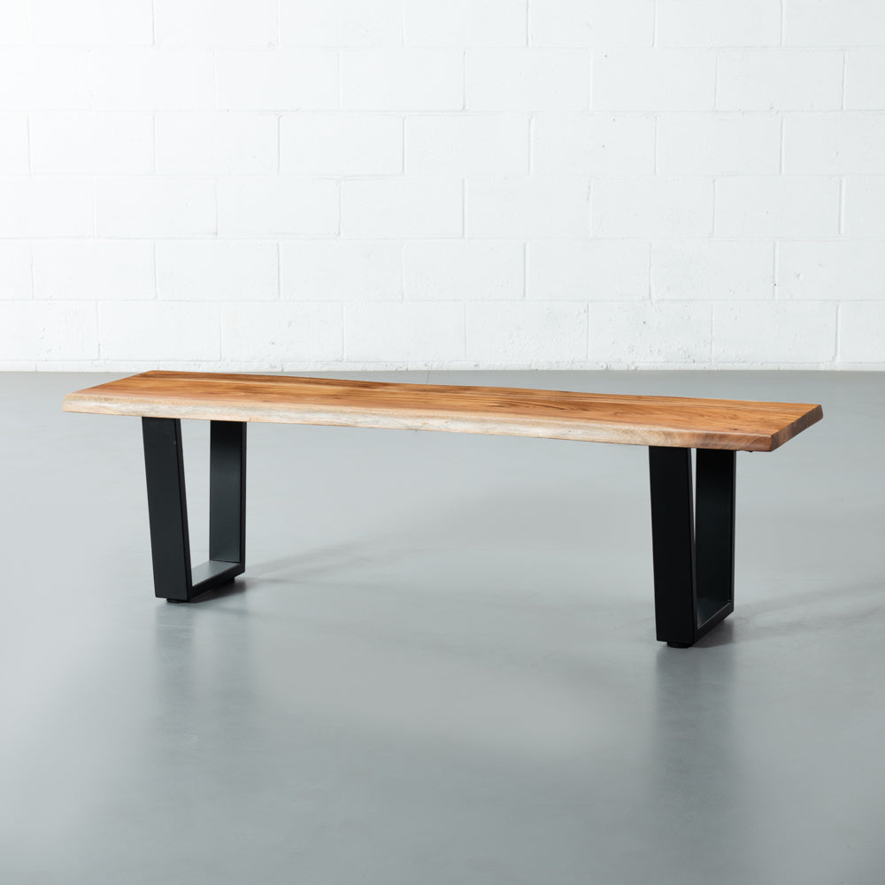 DANTON - Acacia Live Edge Bench 3.5cm Thickness Top with U Black Legs