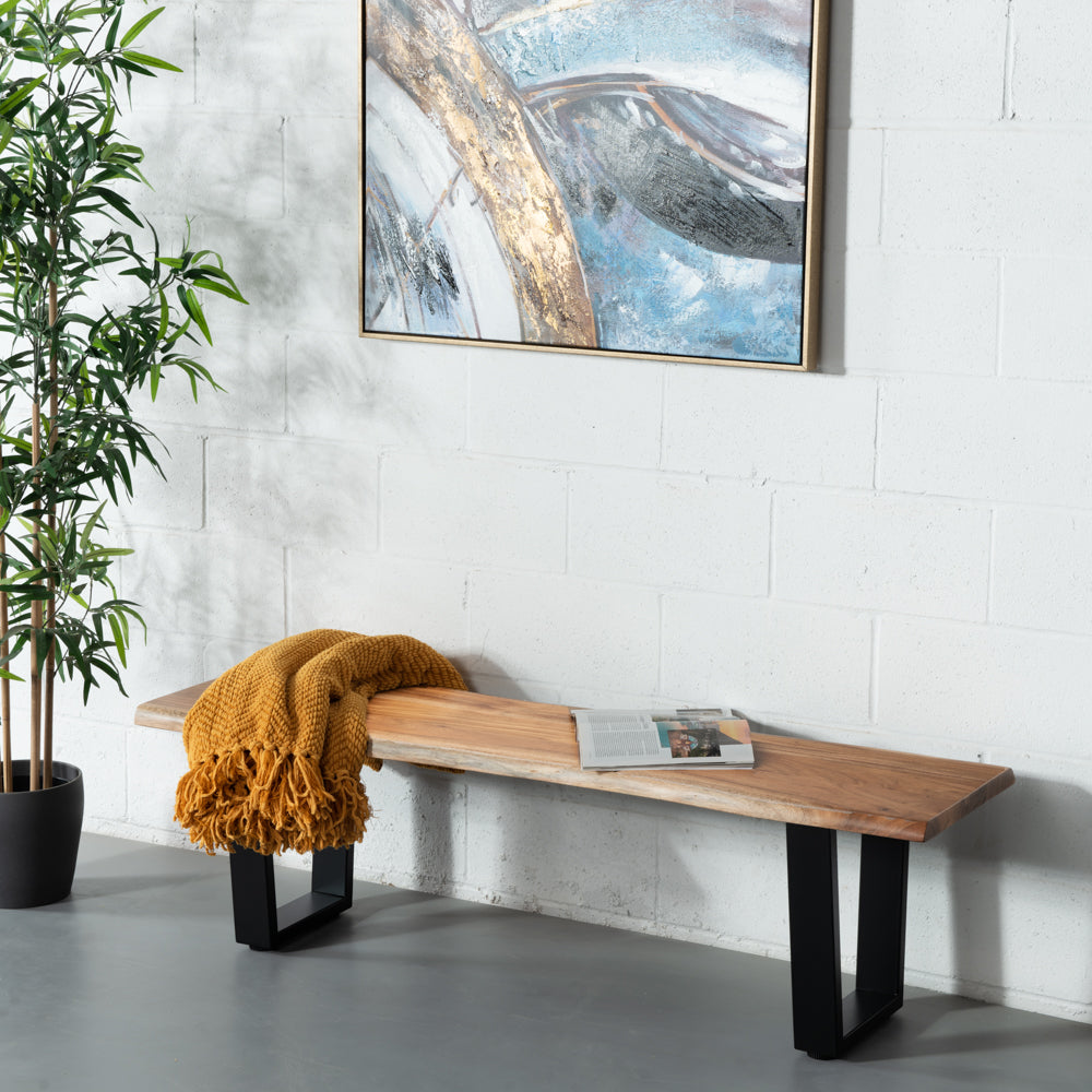 DANTON - Acacia Live Edge Bench 3.5cm Thickness Top with U Black Legs